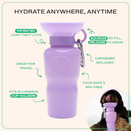 Image of Springer Dog Water Bottle | Portable Travel Drinking Feeder Dispenser for Dogs & Puppies | As Seen on Shark Tank | Leak-Proof Bowl | BPA-Free | Outdoor Walking, Hiking & Travel | 22oz Lilac