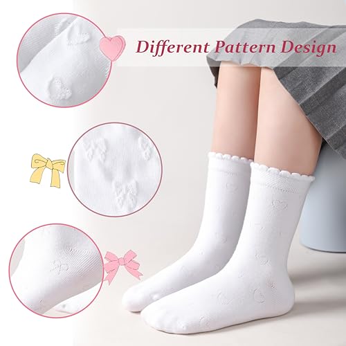 Marchare Girls Ruffle Socks White Dressy Socks School Uniform Sock Heart Bow Design For Girl3