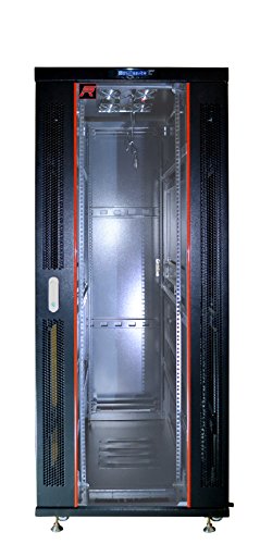 Sysracks 32U 32-Inch Deep Server Rack Cabinet It Enclosure Server Cabinet with Accessories - LCD Screen - Thermostat - PDU - Casters - 4 Fans  Shelf