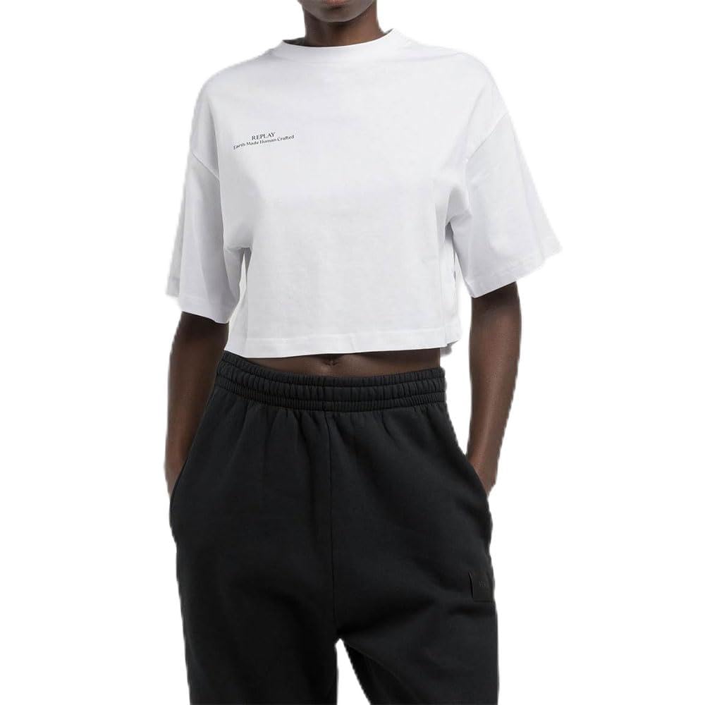 Replay Women's Cropped T-Shirt, 001 White, XL