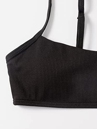 WDIRARA Women's Bandeau Swim Top Spaghetti Strap Ribbed Textured Wireless Bikini Tops4