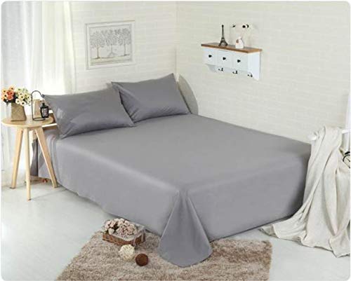 LOOMS & LEAVES LUXURIOUS FULL FLAT BED SHEETS 100% POLY COTTON IN SINGLE DOUBLE KING SIZES (GREY, DOUBLE)