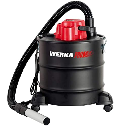 WERKA PRO - 10900 - Aspirateur - Idéal pour les Cendres et la cheminée - 18 litres - 1200 Watts - Avec roulettes - Noir et Rouge