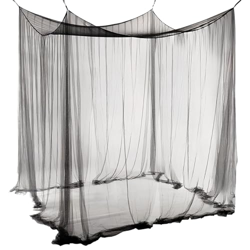 ACTOYS Mückennetz Bett XXL, Moskitonetz Reise Outdoor, Moskitonetz Doppelbett Einzelbett, Betthimmel Rechteckig, Mosquito Net Bed, Himmelbett Vorhänge Terrasse (Schwarz: 4 Türen, 240x240x190cm)