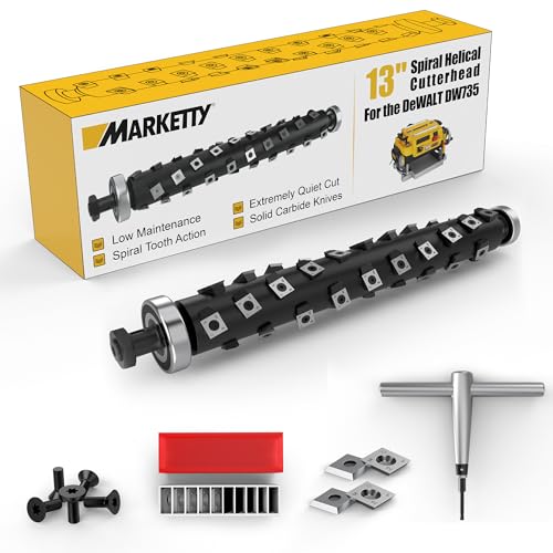Upgrade 13 Inch Helical Cutterhead Compatible with DW735 DW735X，4 Rows for DeWalt Thickness Planer, Quiet &amp; Efficient， Pre-Installed Bearing, 5 Spare Carbide Blades, Screws &amp; T Wrench