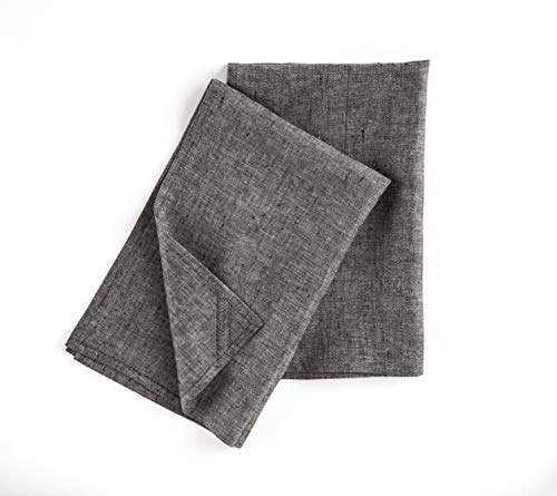 Solino Home Linen Kitchen Towels Set of 2 - Charcoal Grey 17 x 26 Inch - 100% Pure Linen Kitchen/Tea Towels - Machine Washable and Handcrafted from European Flax