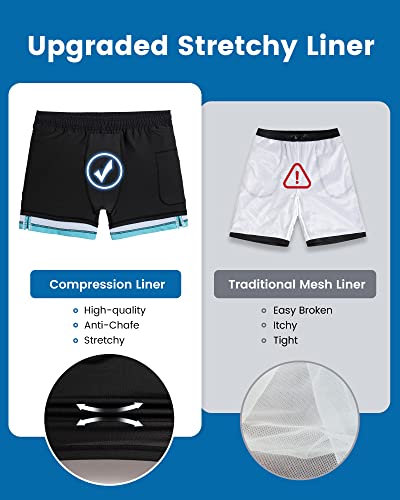 MaaMgic Herren Badehose mit Kompression Badeshorts 2 in 1|14cm Innenlänge Schnelltrocknend lässige Swim Shorts Kurz Boardshorts mit Innenhose Reißverschlusstasche XS-XXL,07 Farbverlauf Eisblau,L 5