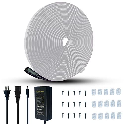 Jo.ko Led Silicone Neon Light Strip, Neon Rope Light 12V 16.4 Ft/5M Waterproof Diy Cuttable Outdoor Neon Lights (Power Adapter Included)(White) #TOP4