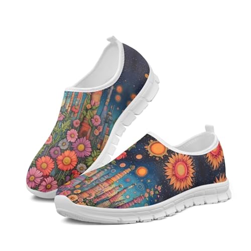 Image of Floral Sneakers for Women Colorful Art Shoes for Women Slip On Casual Work Shoes