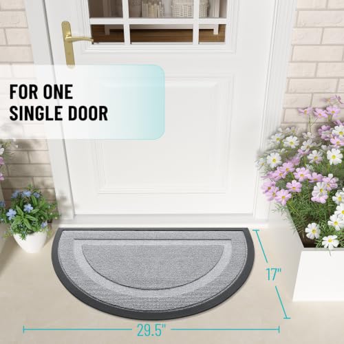 Image of OLANLY Half Circle Door Mat Indoor Outdoor Entrance Welcome, Waterproof All-Season, All-Weather Doormat, Sturdy Natural Rubber, Low Profile, Easy Clean Patio Porch Entryway Mat, 29.5x17, Silver Gray