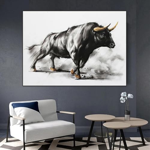 Toile d'art yak noir et blanc affiche animaux sauvages déco intérieure