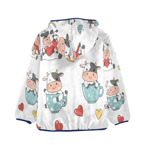 Cute Cows in Cups Pattern Toddler Fleece Jacket Girl Boys Hooded Fleece Jacket Coat Warm Outwear Zip-up 3-10T2
