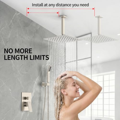 Image of SR SUN RISE 12 Inch Ceiling Mount Rain Shower System,Brushed Nickel