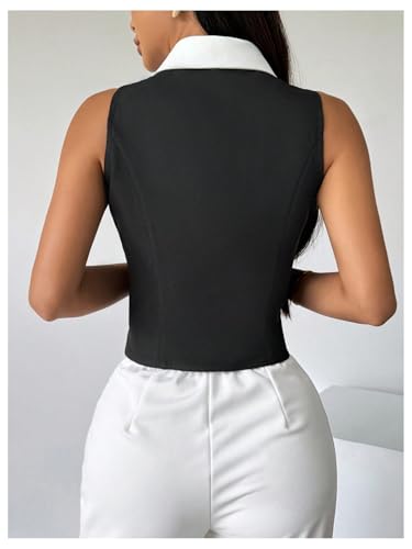 MakeMeChic Women's Colorblock Suit Vest Button Down Sleeveless Work Outerwear Waistcoat3