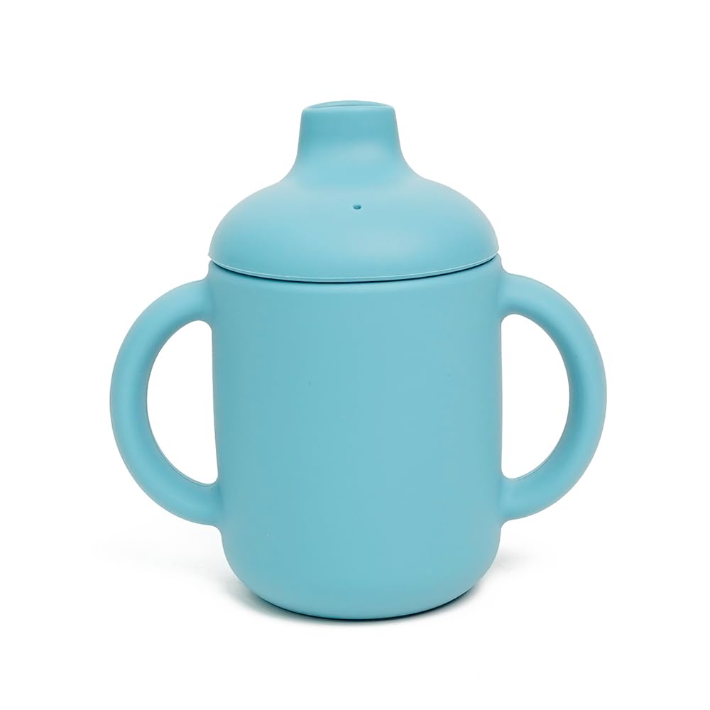 Sella Products Silicone Sippy Cup for Babies & Toddlers, 120ml Training Cup with Handles, 100% Food Grade, BPA Free Weaning Cup for Water & Milk (Light Blue)