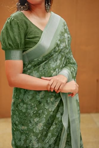 Image of MIRCHI FASHION Saree for Woman Cotton Blend Printed | Traditional Ethnic Sari for Ceremonial Use and Farewell with Blouse Piece