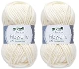 2x50 Gramm Gründl Filzwolle inkl. Anleitung für Topflappen (Uni Farben, 01 Wollweiss)