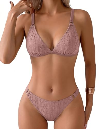 Nadeer Col en V DÉCoupe Triangle Maillot De Bain Femme 2 Pieces Taille Basse Montant Haut Sexy Gainant Conception MÉTallique Bikini