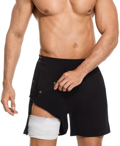 RefindWin Mens Tear Away Shorts Post Hip Knee Surgery Recovery Shorts Black