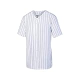 Augusta Sportswear Herren Augusta Baseball-Trikot mit Nadelstreifen, Vollknopf, Weiß/Marineblau, Größe M Hemd, M