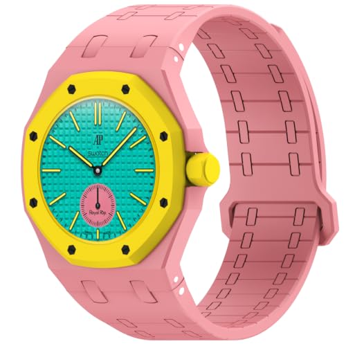 VeveXiao ���ȃP�[�X�o���h AP X Swatch Royal Pop Watch�o���h�Ή� �X�|�[�c�V���R���X�g���b�v �ϏՌ��t���[���o���p�[�P�[�X�t�� �j�����p ���C�o�b�N���X�g���b�v, �����炢, �V���R�[��, �W�F���X�g�[���Ȃ�
