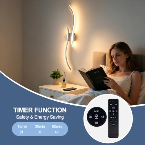 Image of Battery Operated Wall Sconces Set of 2,Dimmable Rechargeable Wall Sconce with Remote Control,Brushed Nickel Wireless Wall Light for Living Room Bedroom Hallway (Brushed Nickel, 39.37 Inches (2 Packs))