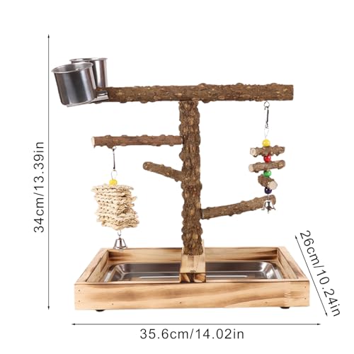 Spielplatz,Sittich Spielplatz mit Futterbechern - Holzspielzeug Für Nymphensittiche Conures Kanarienvögel Wellensittiche Drinnen Und Draußen Zum Spielen Und Füttern