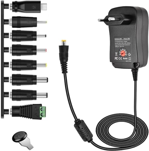 30w Universal Power Supply AC à DC 3V 4.5v 5V 6V 7.5v 9V 12V 1A 2a Power Supply, Adaptateur Multi - Voltage avec Port USB et 8 Plugs DC pour CCTV Cam Router...