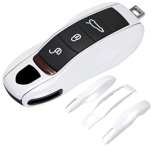 AeroBon Painted Key Fob Cover Compatible with Porsche Cayenne Panamera Macan 911 718 Boxster Cayman Smart Key Shell (MK1 White)