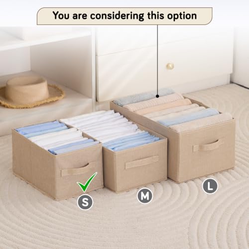 Image of HOKIPO Fabric Storage Box and Organiser for Clothes | Storage Bin for Wardrobe Fabric Organizers with Handle, Small, Pack of 1 - Beige (AR-6683-BGE)