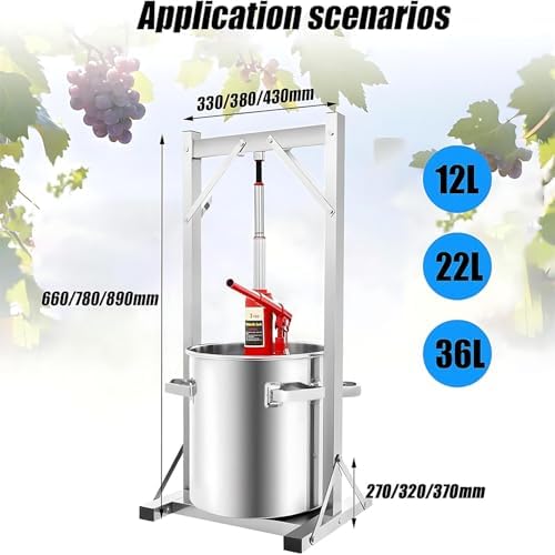 Stainless Steel Fruit Wine Press 22L - Manual Cider & Grape Press with Hydraulic System, Ideal for Honey, Vinasse, Oil Pomace, and Honeycomb Extraction