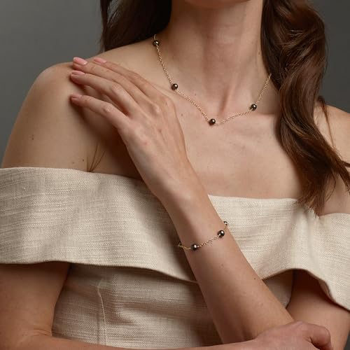 Japanese 6mm Black Akoya Cultured Pearl Minimalist Bracelet Jewelry Sterling Silver Link Bracelet with Certification Gift Box2