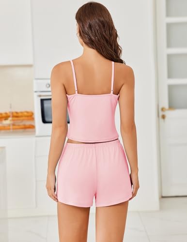 Image of Ekouaer Cami Pajama Sets Y2K 2 Piece Lace Crop Top and Shorts Sexy Pjs Summer Lingerie Sleepwear Nightwear for Women