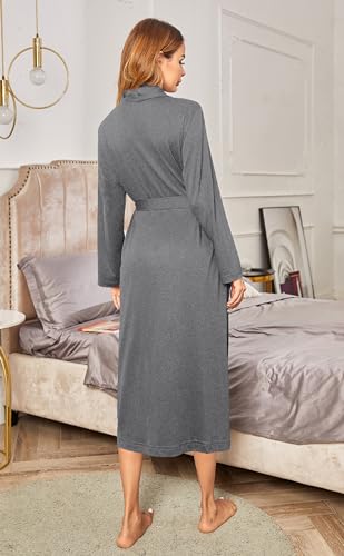 Image of Ekouaer Robes for Women Long Sleeve Knit Kimono Bathrobe Soft Lightweight Loungewear Ladies Cotton Sleepwear