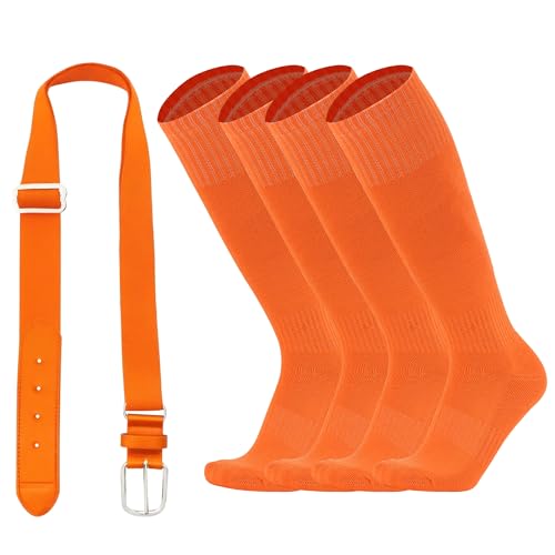 ZXOLDZX Kids Youth Baseball/Softball Socks and Belt Combo Set for Boys Girls (US Alpha One Size Regular Orange)