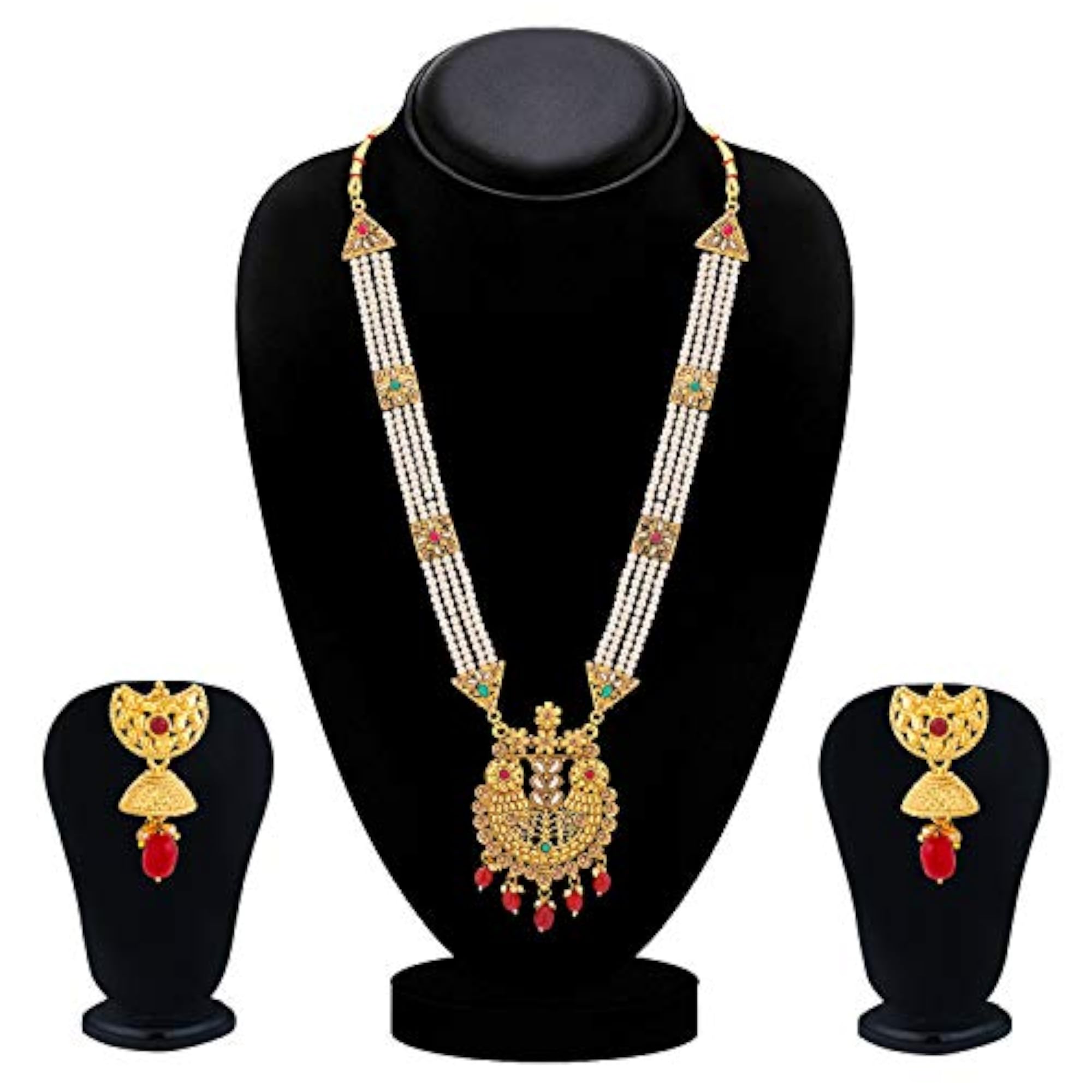 Floral Pearl Plated Wedding Long Haram Necklace Set