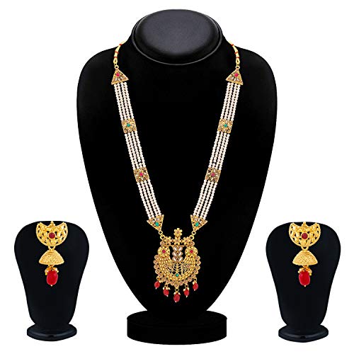 Floral Pearl Plated Wedding Long Haram Necklace Set