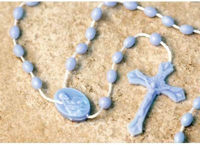 SFC Package of 100 Rosaries Made of Plastic and Nylon Cord with Round Beads (Blue)