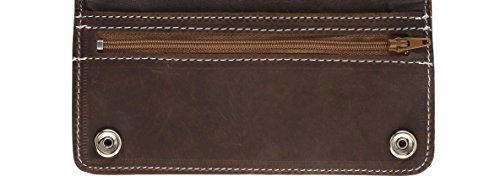Image of RFID Blocking Men's Tri-fold Vintage Long Style cow Leather With Chain card holder Wallet,MADE IN USA