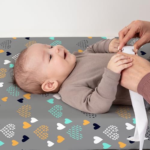 Image of BROLEX Changing Pad Covers for Baby: Boy Girls Ultra Stretchy Soft 2 Pack, Heart Pattern