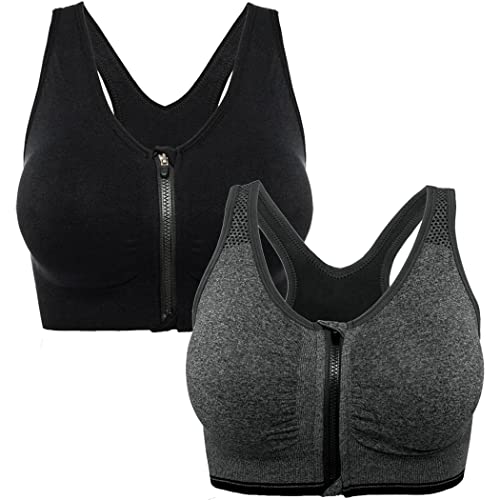FLORATA Sports Bras for Women Zip Front Sports Bra Wireless Post-Surgery Bra