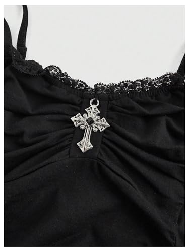 Verdusa Women's Gothic Lace Y2k Cami Top Ruched Slim Fit Camisole Sleeveless Going Out Tops3