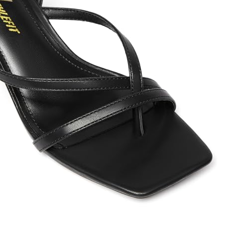 Athlefit Women's Strappy Kitten Heels Square Toe Flip Flops Low Heels Ankle Strap Party Dress Thong Heeled Sandals3