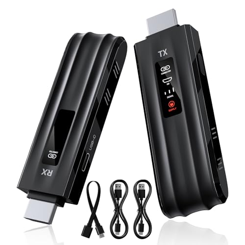 Transmitter and Receiver Wireless HDMI Adapter, HD 1080P Ohne Kabel HDMI Dongle mit LED, 50M Funkübertragung, 2,4G/5G Sender Empfänger für Streaming Video Audio von Laptop/PC zu Monitor/TV/Projektor