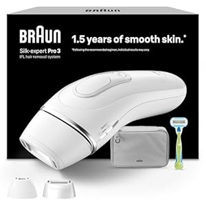 Braun IPL Silk·expert Pro 3 – IPL Geräte Haarentfernung für Frauen, Dauerhafte und Schmerzfreie Haarentfernung für Zuhause, inkl. Aufbewahrungstasche, Venus Rasierer, 3 Aufsätze – PL3222, Weiß, Silber
