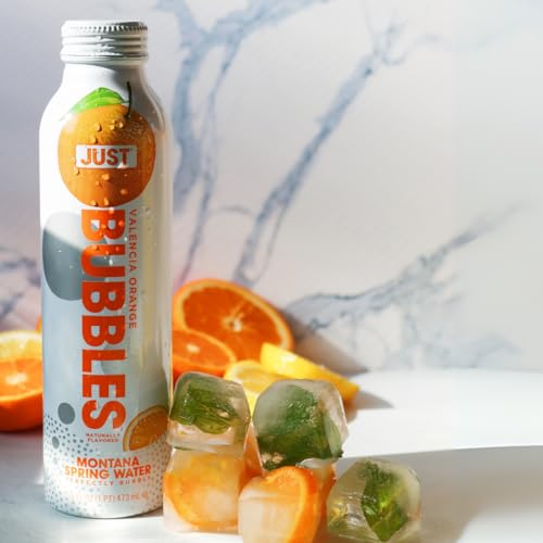Image of JUST Bubbles Valencia Orange- Pure Premium Sparkling Spring Water in a Fully Recyclable Reusable Eco-Friendly Bottle - 100% Mountain-Sourced Carbonated Water with Naturally Occurring Minerals, 16 Fl