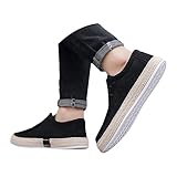 Scarpe basse in velluto a coste da uomo, vestibilità larga, punta rotonda, leggere, comode, mocassini a bocca bassa, suola espadrillas bassa, antiscivolo, tinta unita, per l'uso quotidiano, Nero , 39