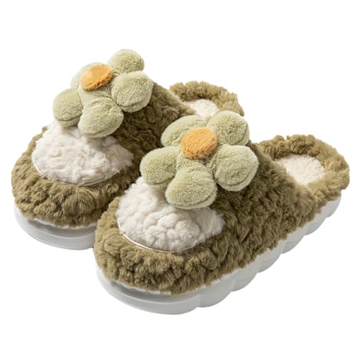 FGUUTYM Pantuflas Mujer Algodón Forrado Con Felpa Cálida Suela Suave Antideslizante Pantuflas Cómodas Invierno Espuma Memory Foam Fieltro Mullido Zapatos De Felpa Zapatos De Cabaña, verde, 40 EU