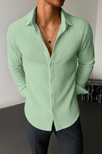 Image of Men's Casual Button Down Shirts Long Sleeve Linen Shirt Fashion Textured Beach Summer Shirts| Men Stylish Shirt | Men Fancy