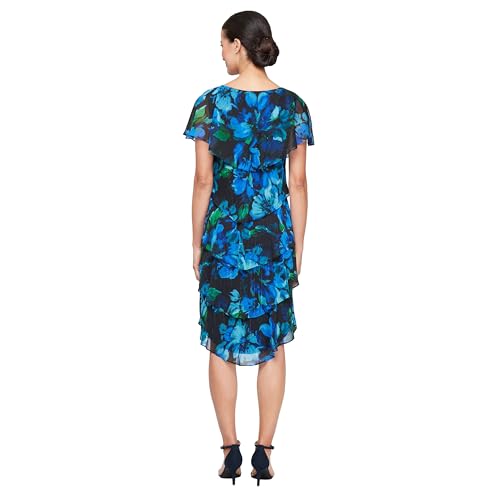 Image of S.L. Fashions Women's Short Sleeve Floral Tiered Chiffon Cocktail Spring /Summer Dress, Wedding Guest Dress